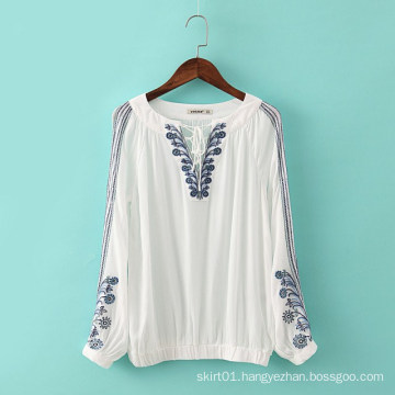 OEM High Quality Plus Size Fashion Ladies Embroideried Blouse